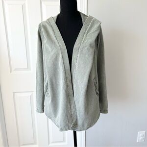 Keysha Washed Cotton Open Front  Hooded Jersey Sweatshirt Made in Italy